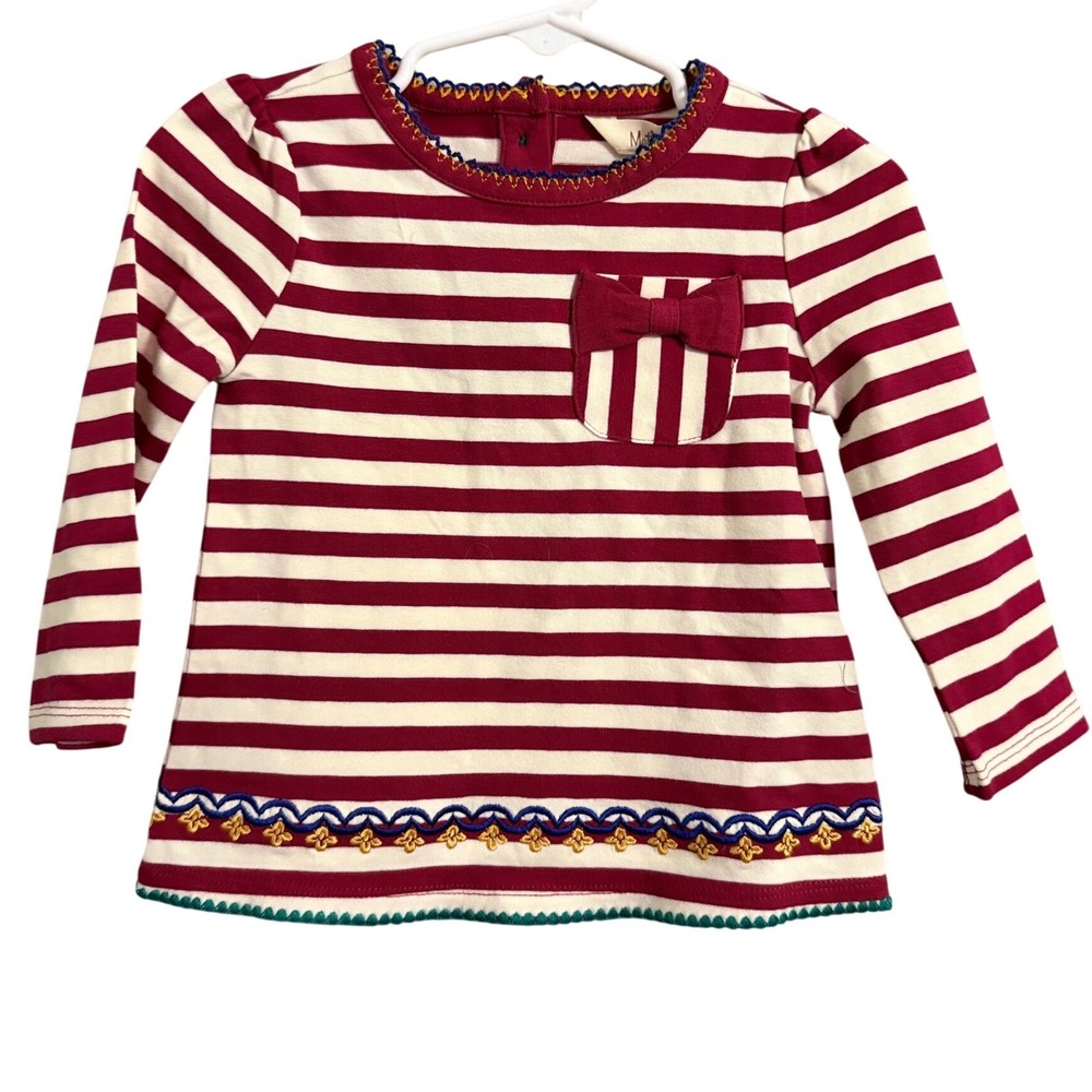 Matilda Jane Striped Long Sleeve Top Girls Burgundy White‎ Bow Pocket
